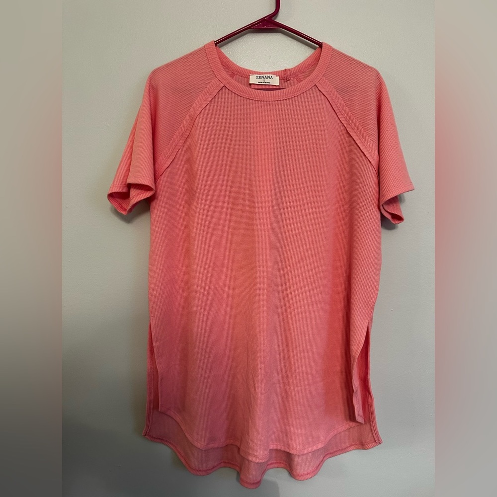 Zenana pink side slit shirt